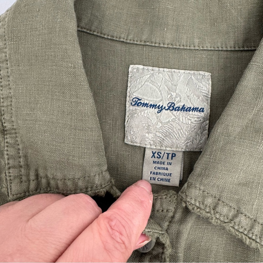 TOMMY BAHAMA Two Palms Linen Raw-Edge Jacket Sz XS Dark Fern Green - Picture 8 of 16